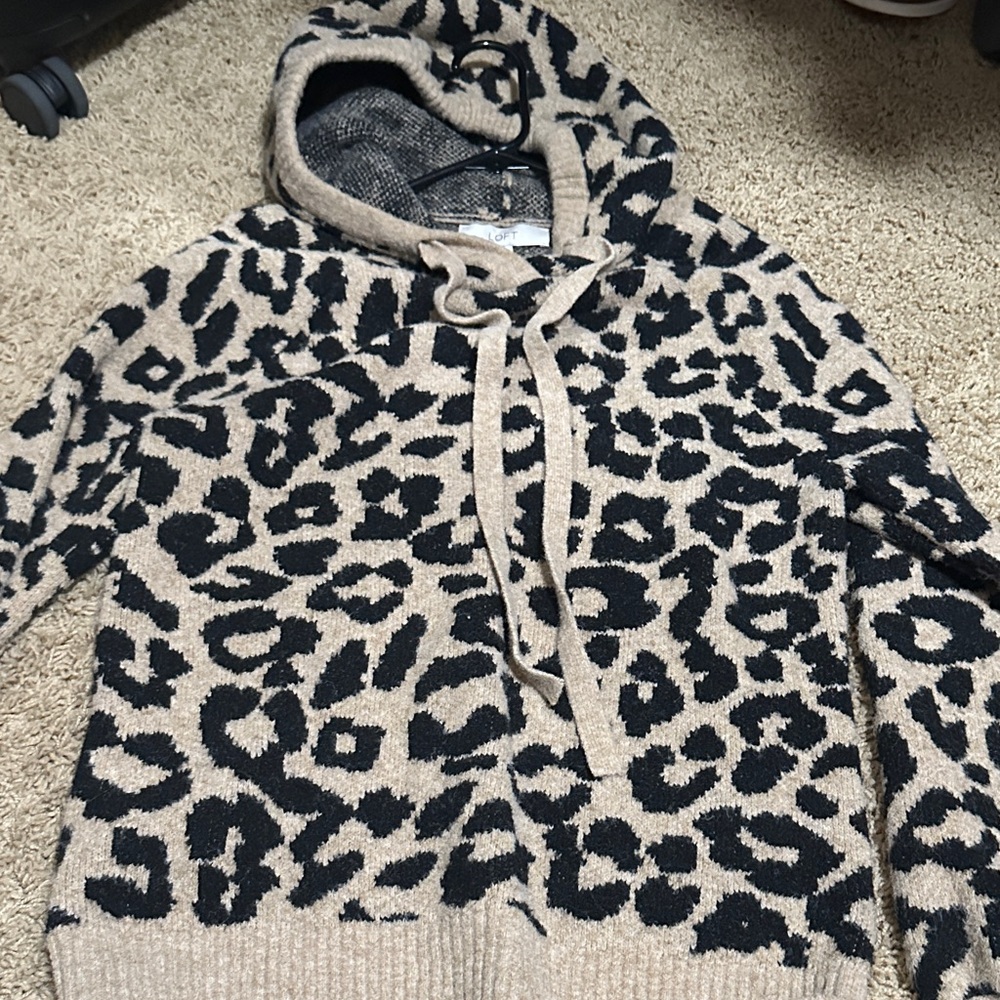LOFT Black and Tan Leopard Print Cowl Neck Sweater - Picture 1 of 6